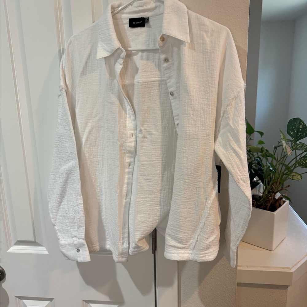 White Textured RD Style Button Down Shirt